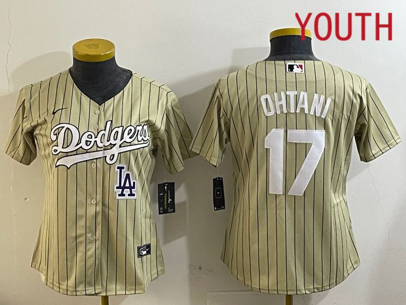 Youth Los Angeles Dodgers #17 Ohtani Green Stripe Game 2024 Nike MLB Jersey style 1